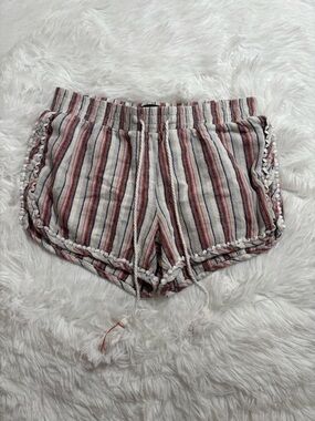 Aeropostale Striped Drawstring Beach Shorts in Cream, Red, Mint Green striped